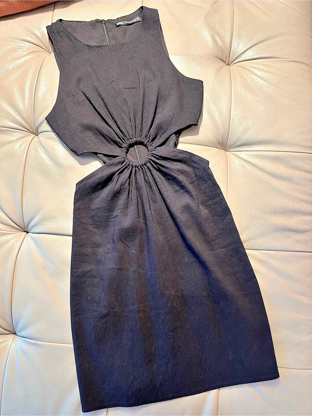 Zara O-Ring Cutout Linen Blend Mini Dress Black Medium